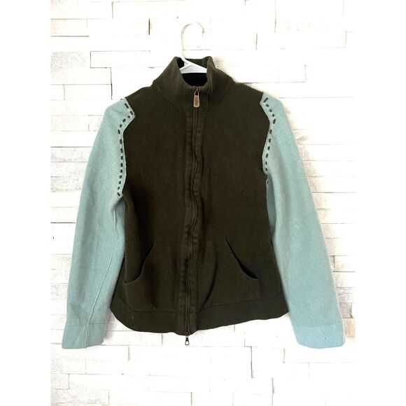 Red VALENTINO Green Gray Full Zip 100% Wool Sweater Jacket  Women's Size XXL - Picture 1 of 11
